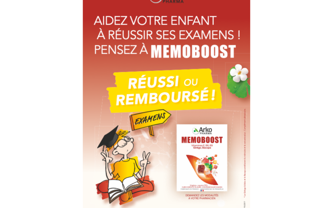 Action « réussi ou remboursé »  avec memoboost ginkgo bacopa des laboratoires ARKOPHARMA